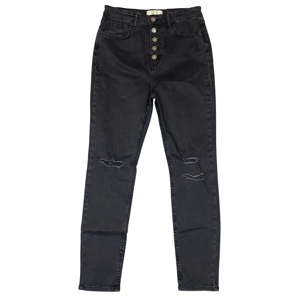 Free People We The Free Button Fly Distressed High Rise Skinny Jeans Womens 31